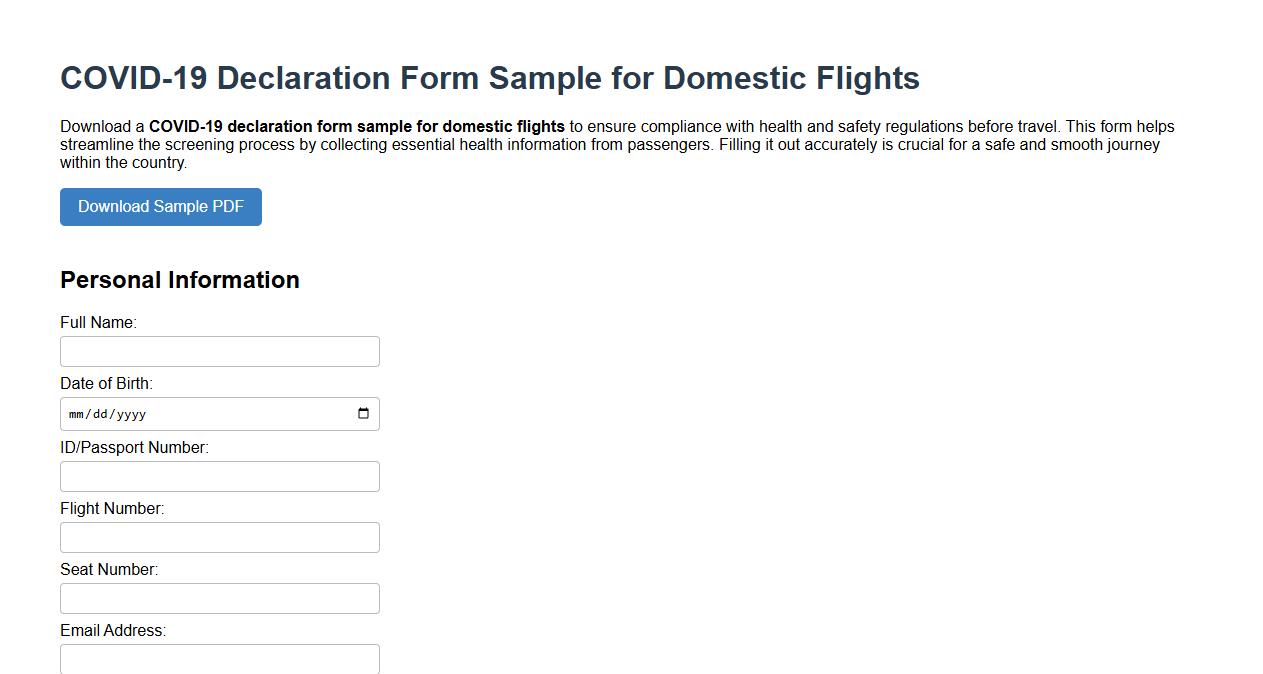COVID-19 declaration form sample for domestic flights image preview