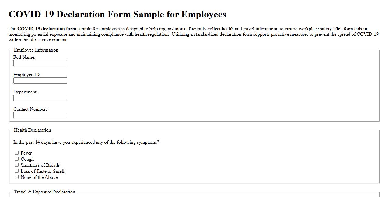 COVID-19 declaration form sample for employees image preview
