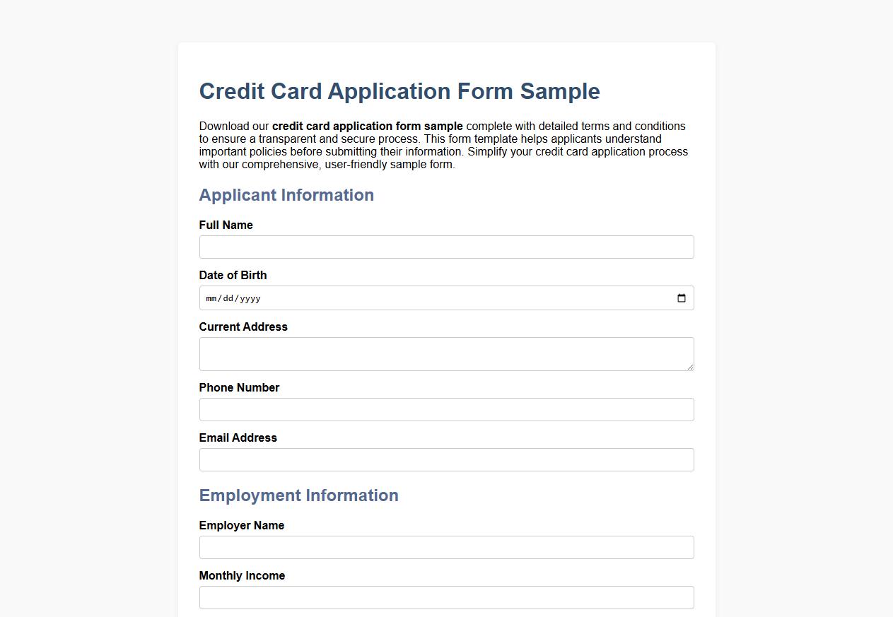 credit card application form sample with terms and conditions image preview