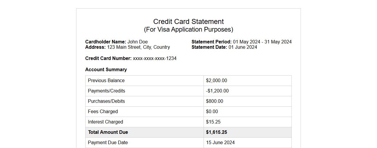 credit card statement form sample for visa application image preview