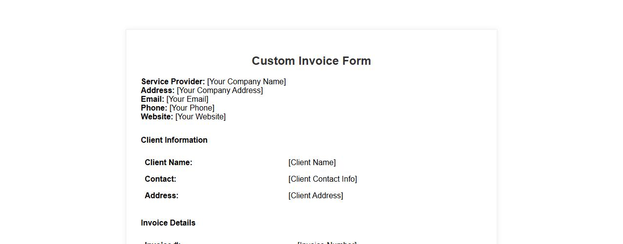 Custom invoice form sample for service providers image preview