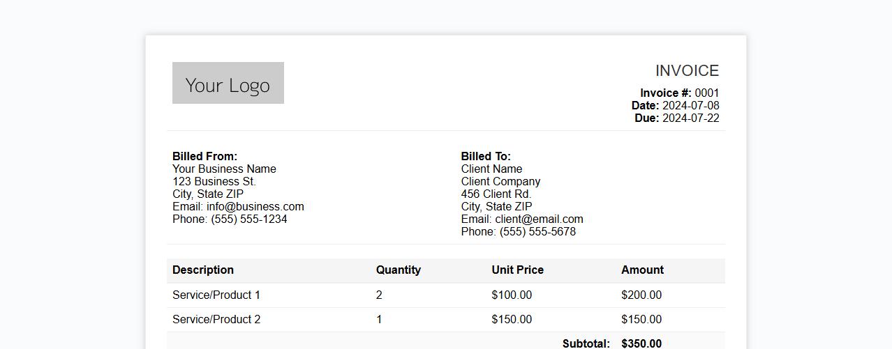 Custom invoice template for small businesses image preview