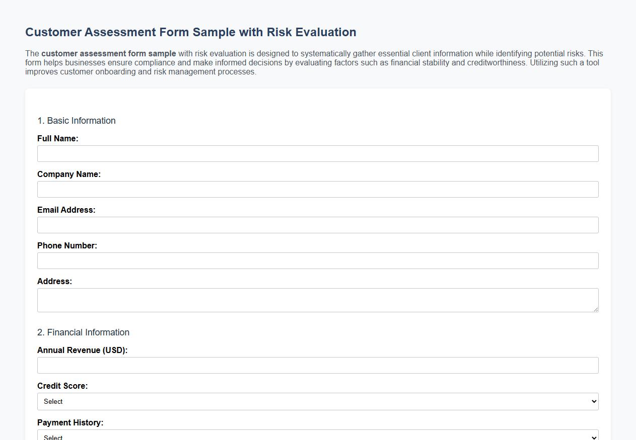 Customer assessment form sample with risk evaluation image preview