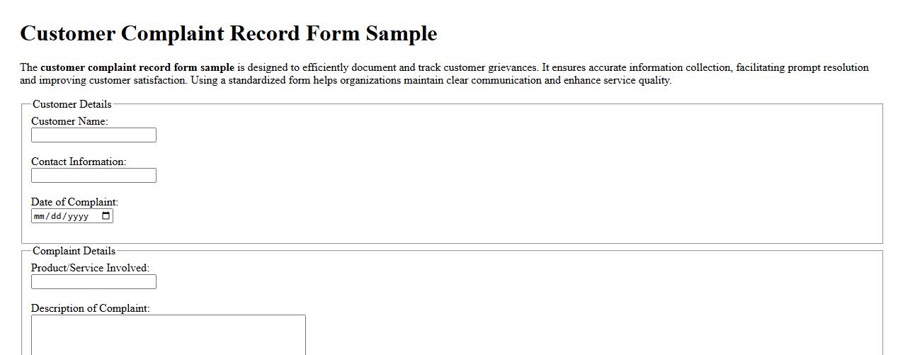 customer complaint record form sample image preview