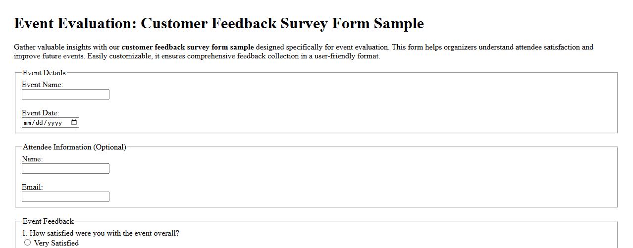 customer feedback survey form sample for event evaluation image preview