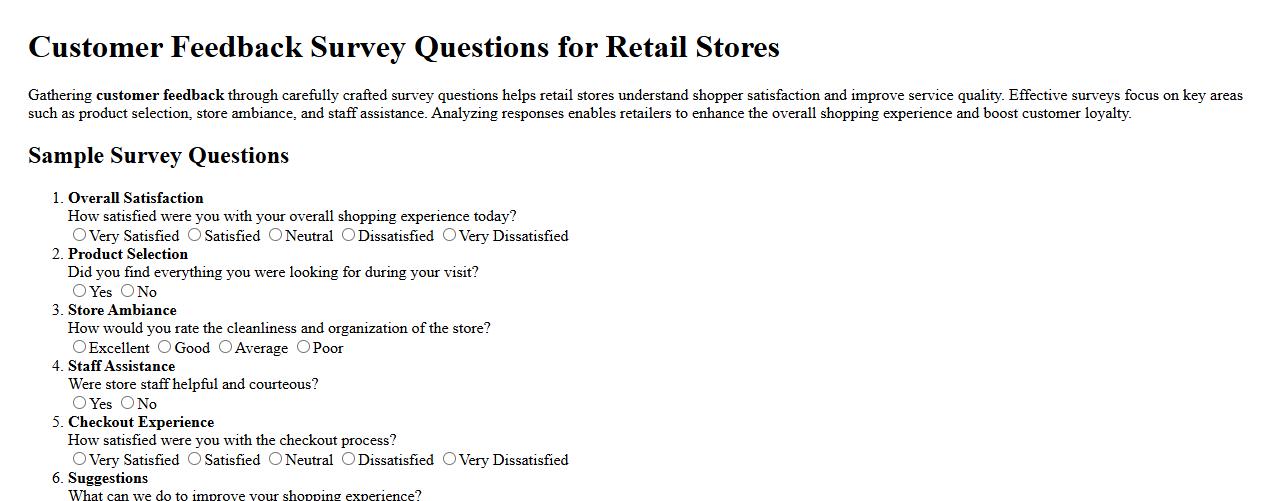 Customer feedback survey questions for retail stores image preview