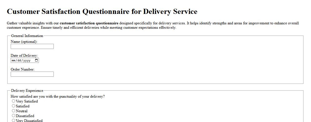 Customer satisfaction questionnaire for delivery service image preview