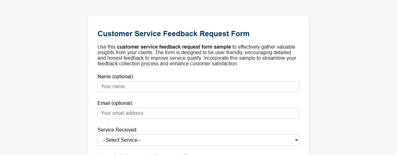 customer service feedback request form sample image preview