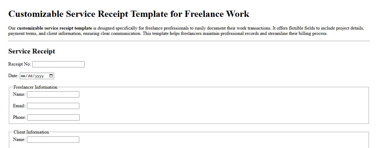 Customizable service receipt template for freelance work image preview