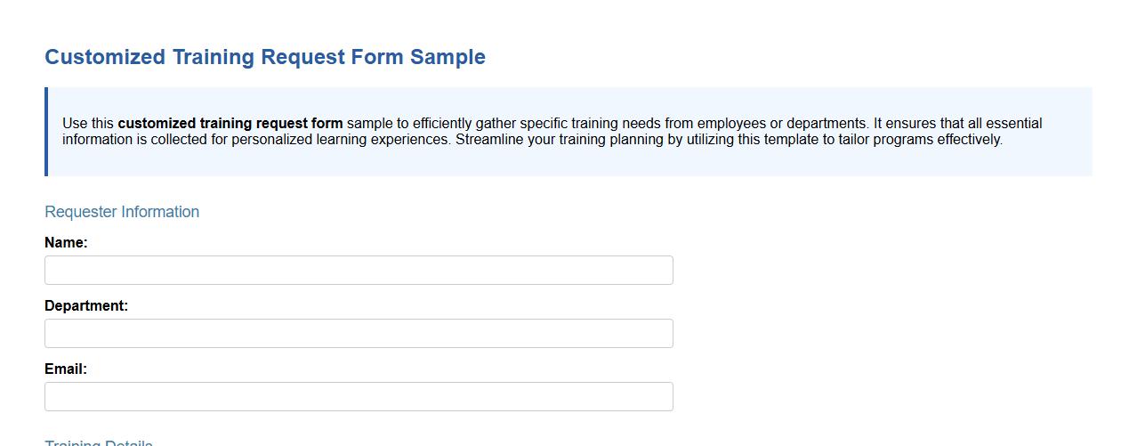 customized training request form sample image preview
