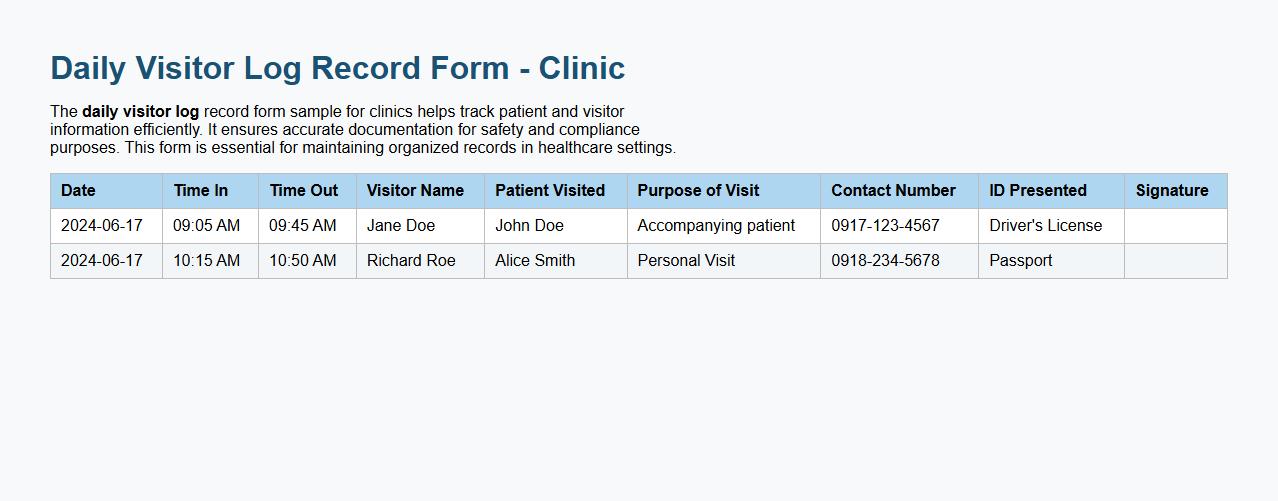 daily visitor log record form sample for clinics image preview