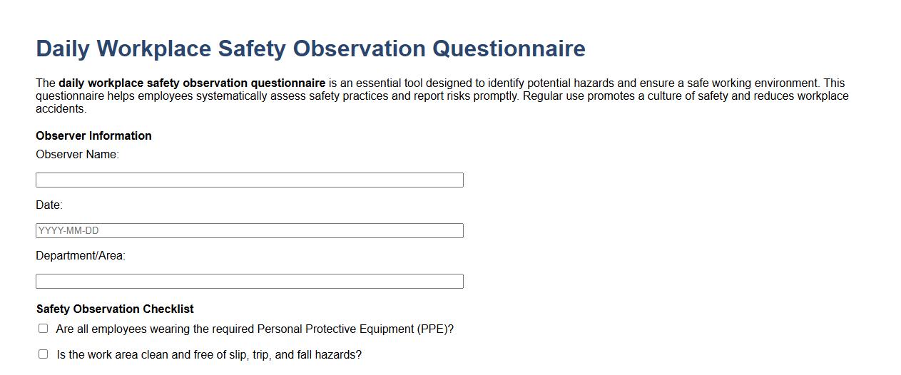 daily workplace safety observation questionnaire image preview
