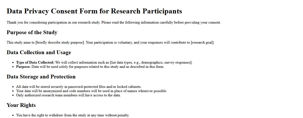Data privacy consent form sample for research participants image preview