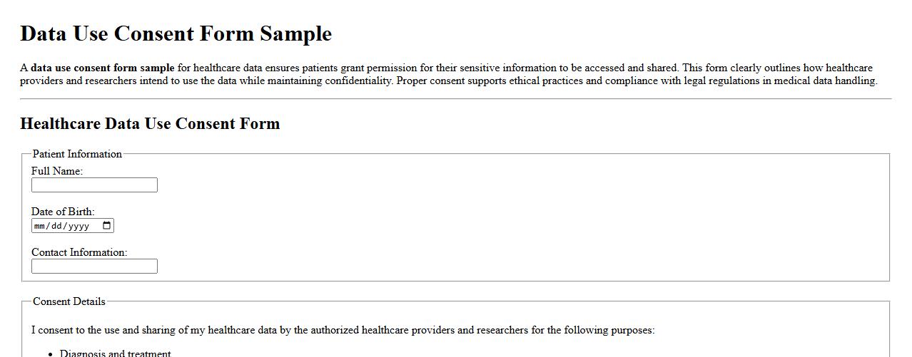 data use consent form sample for healthcare data image preview
