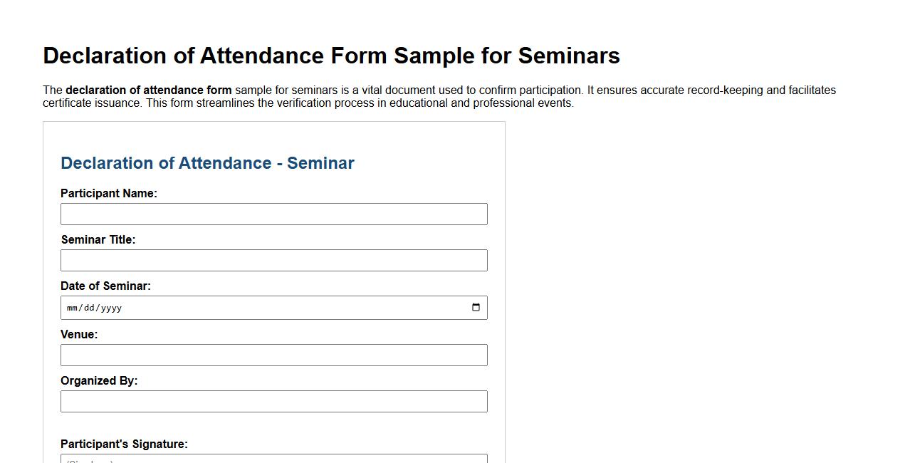 Declaration of attendance form sample for seminars image preview