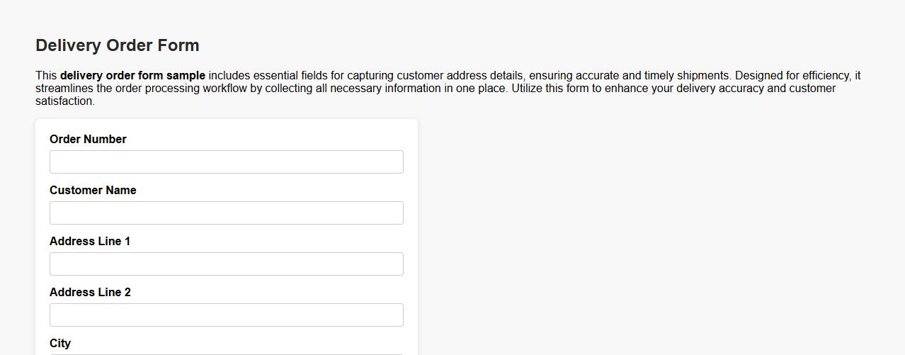 delivery order form sample including customer address details image preview