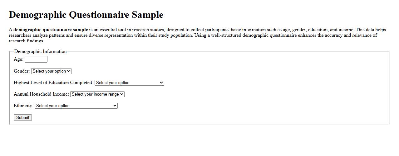 demographic questionnaire sample for research studies image preview