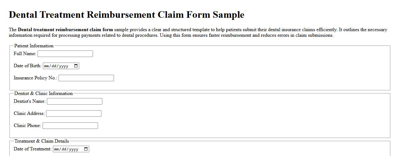 Dental treatment reimbursement claim form sample image preview