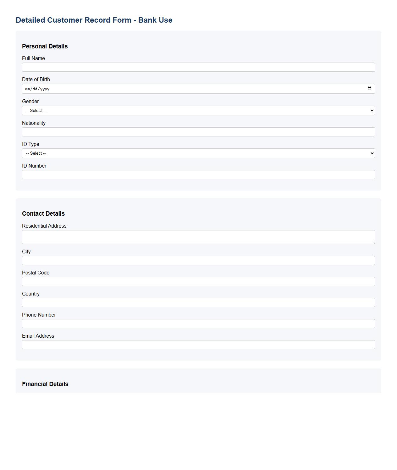 detailed customer record form sample for banks image preview