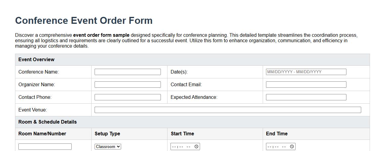 detailed event order form sample for conference planning image preview