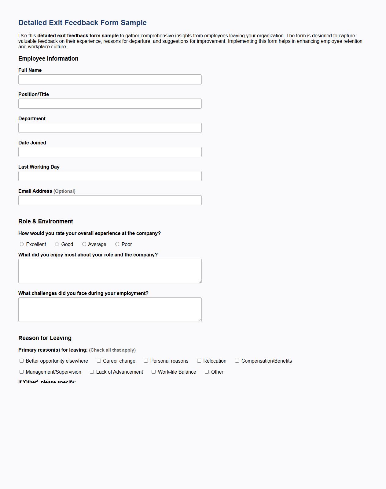 detailed exit feedback form sample image preview