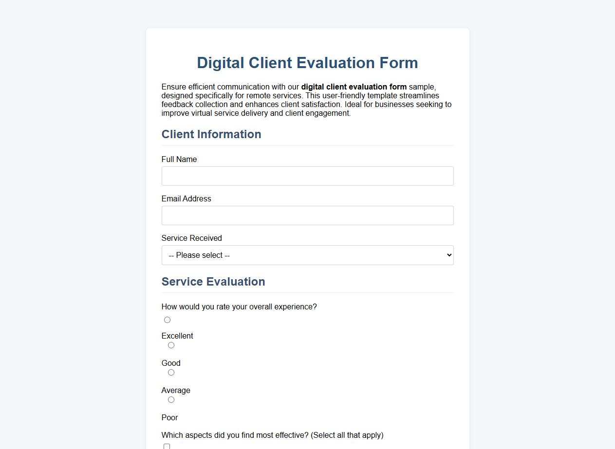 Digital client evaluation form sample for remote services image preview