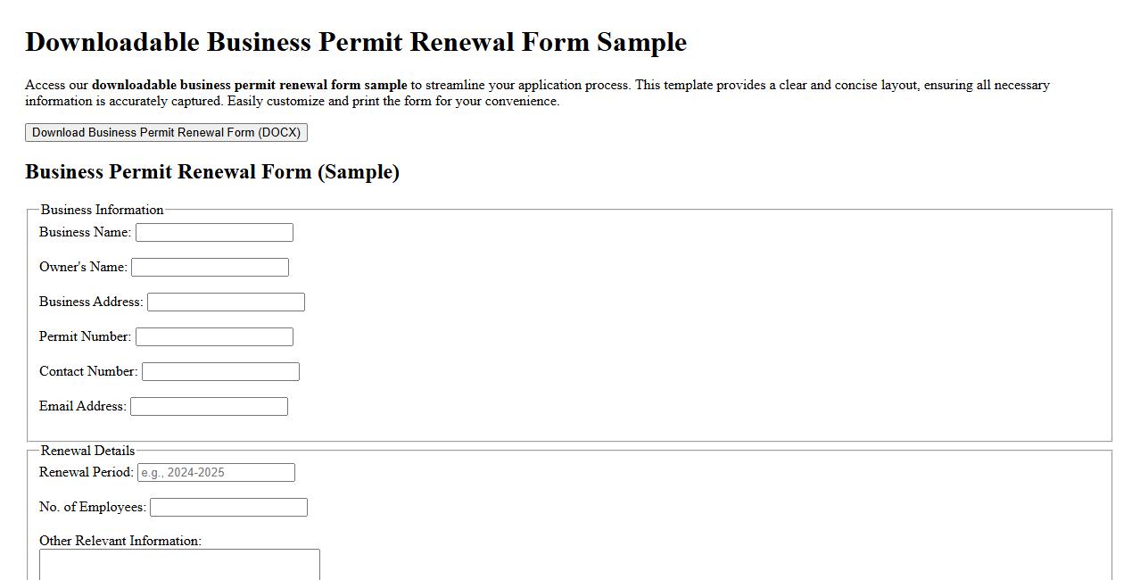 downloadable business permit renewal form sample image preview
