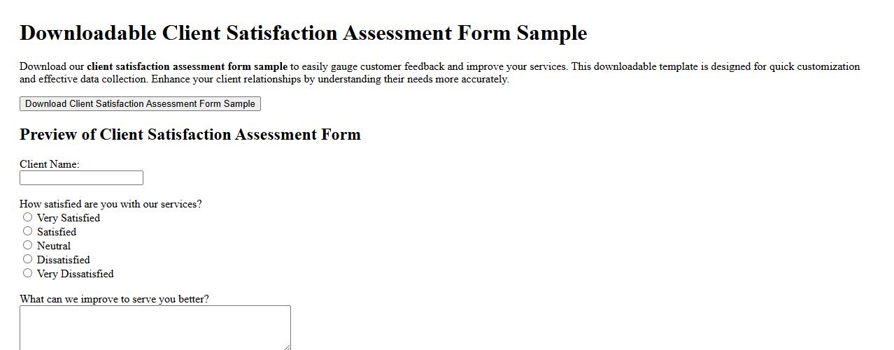 downloadable client satisfaction assessment form sample image preview