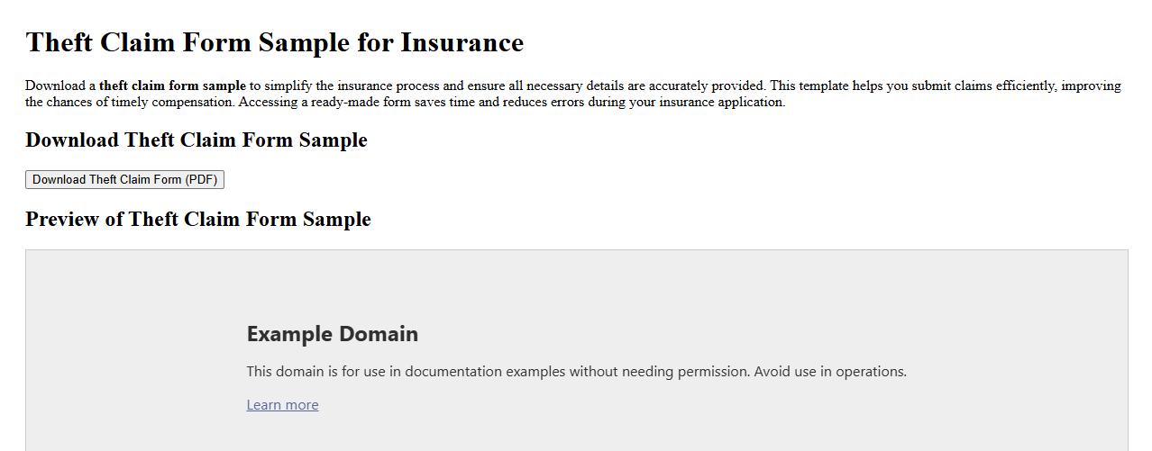 downloadable theft claim form sample for insurance image preview