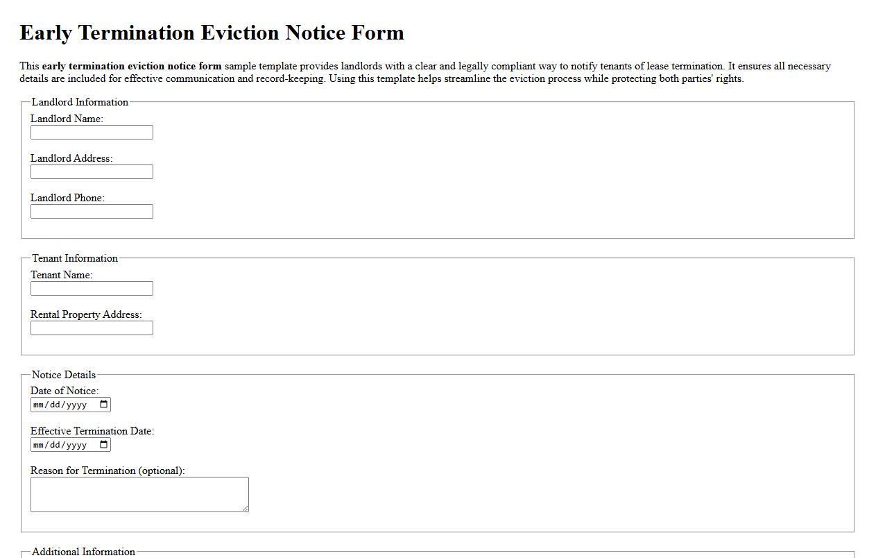 Early termination eviction notice form sample template image preview