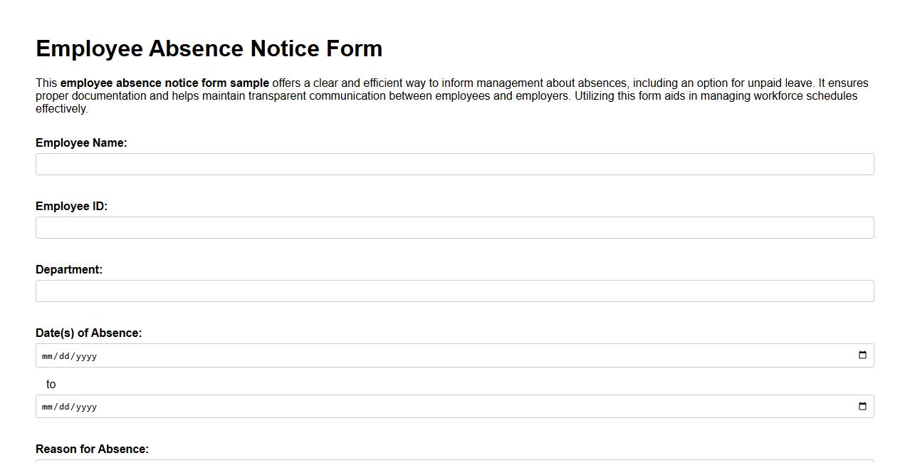Employee absence notice form sample with unpaid leave option image preview