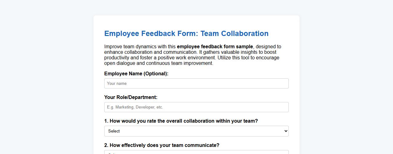 Employee feedback form sample for team collaboration image preview