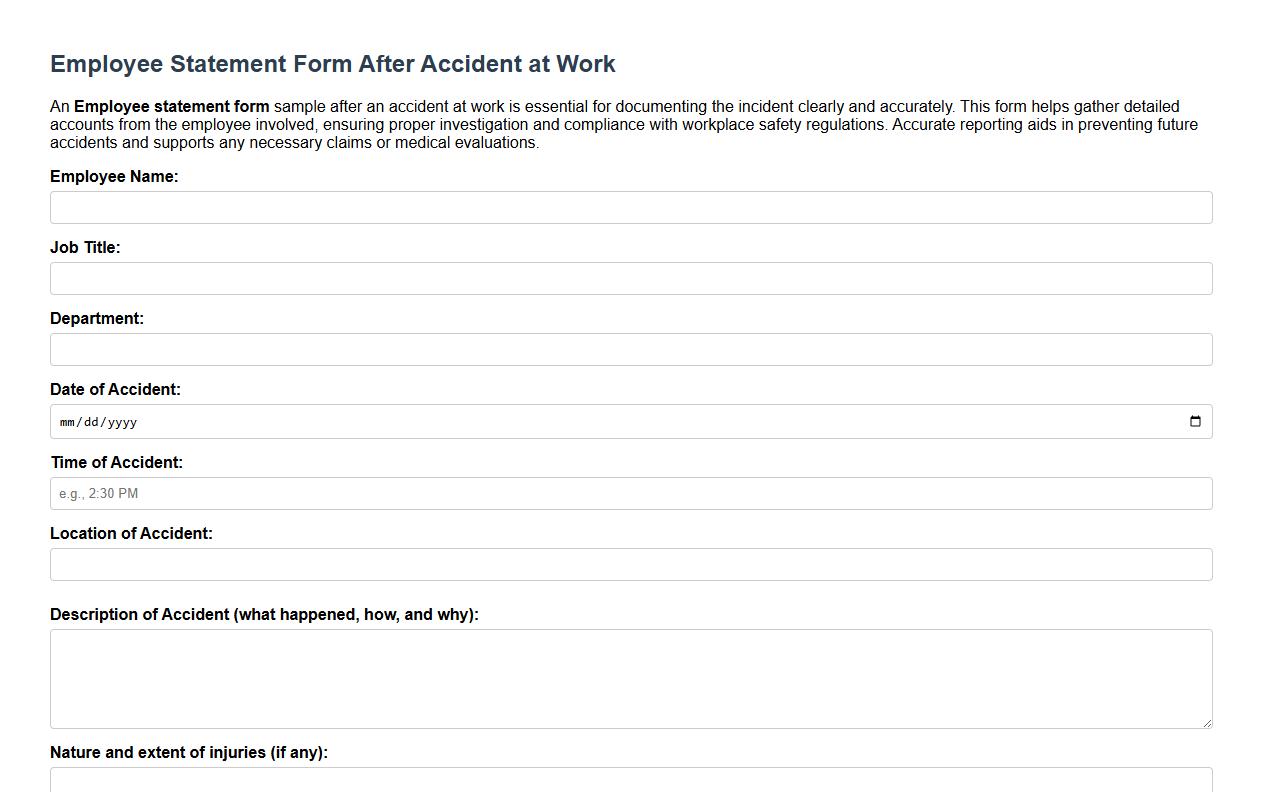 Employee statement form sample after accident at work image preview