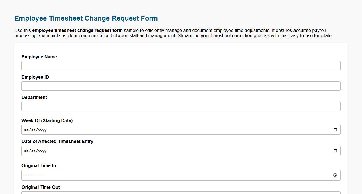 employee timesheet change request form sample image preview