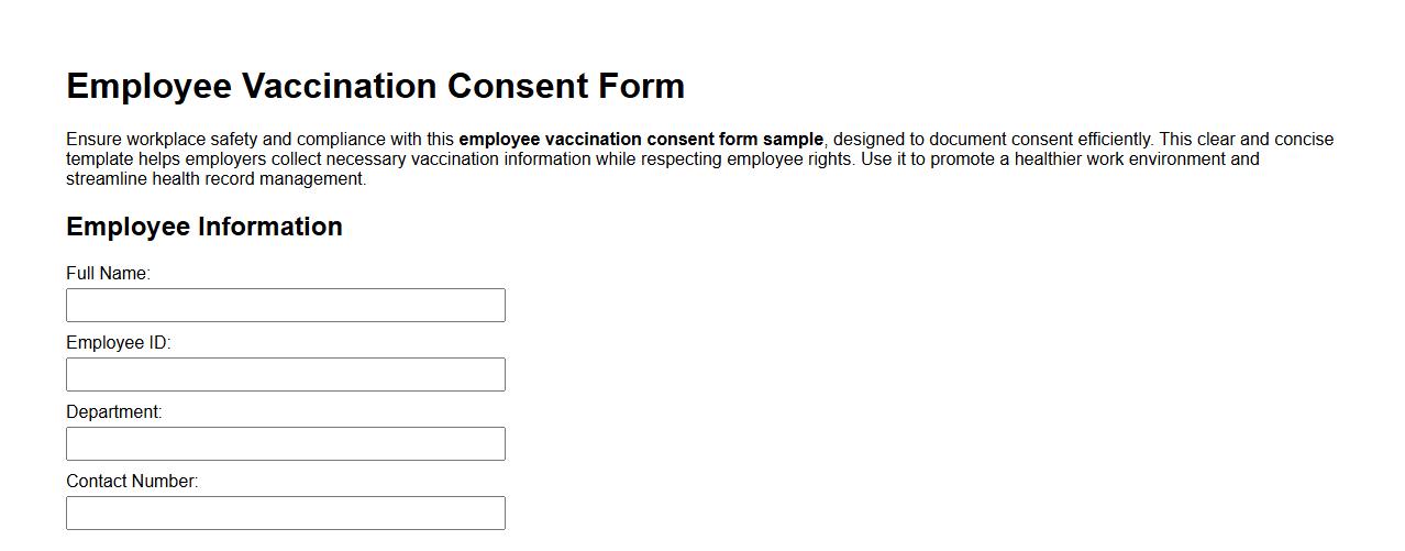 Employee vaccination consent form sample for workplace image preview