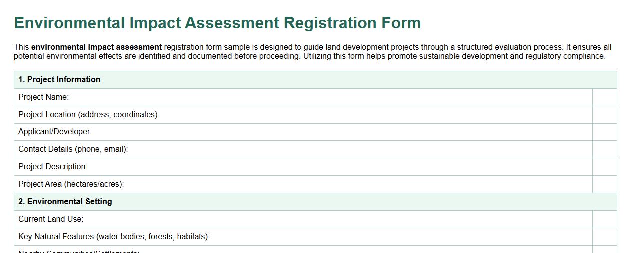 Environmental impact assessment registration form sample for land development image preview