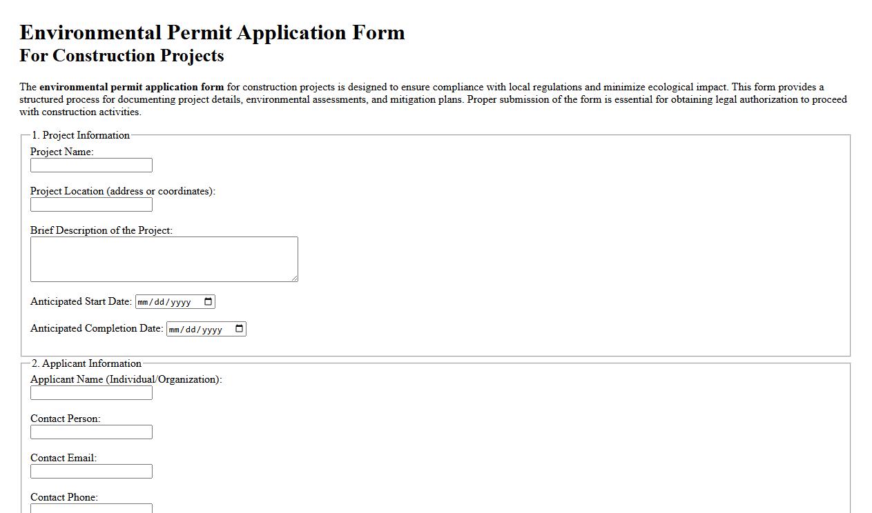 Environmental permit application form sample for construction projects image preview