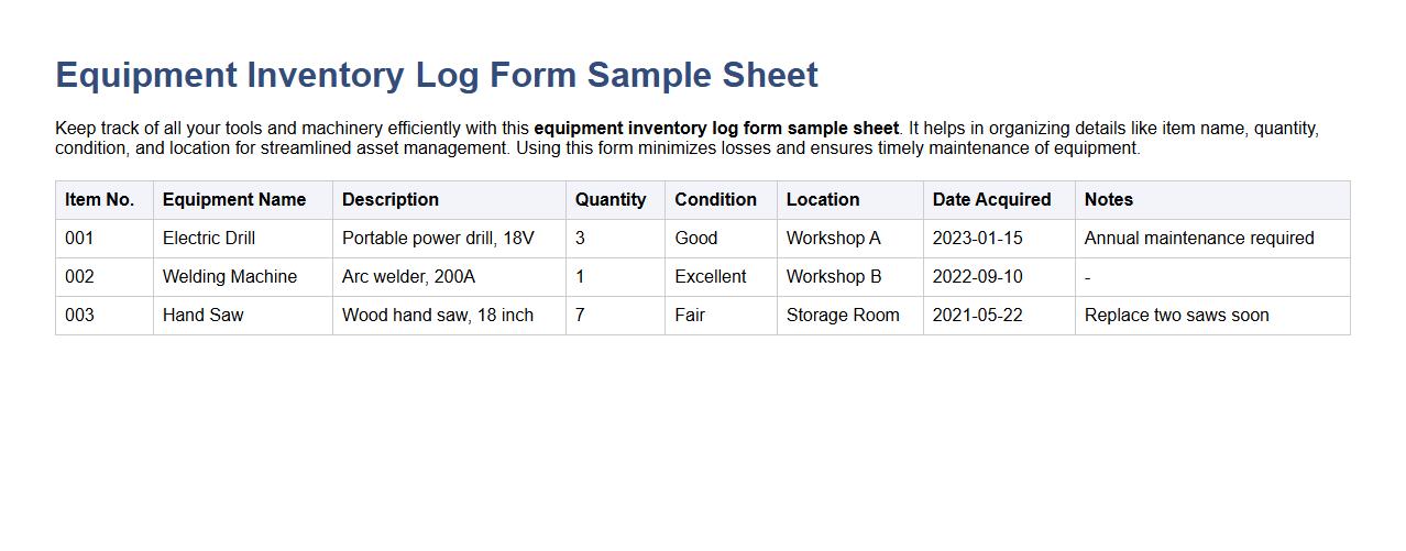 equipment inventory log form sample sheet image preview