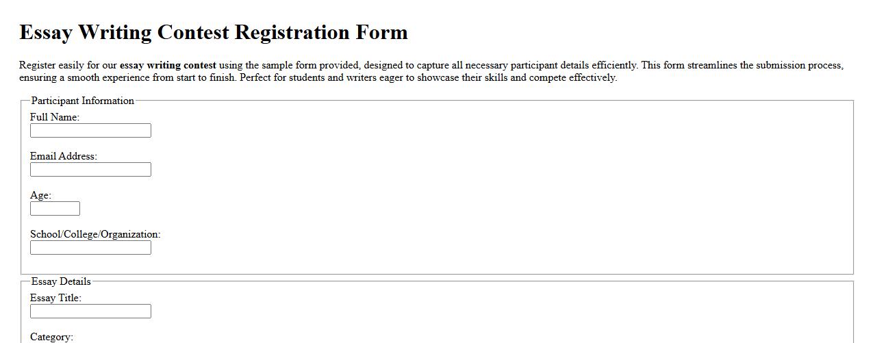 essay writing contest registration form sample image preview