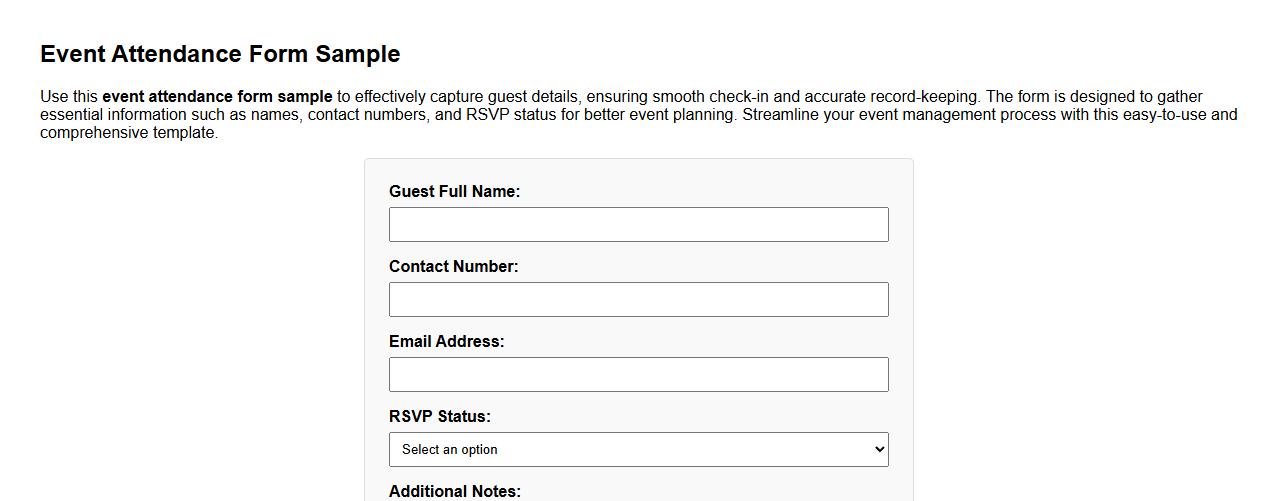 event attendance form sample with guest details image preview