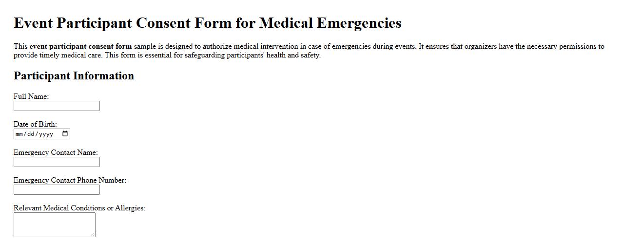 Event participant consent form sample for medical emergencies image preview
