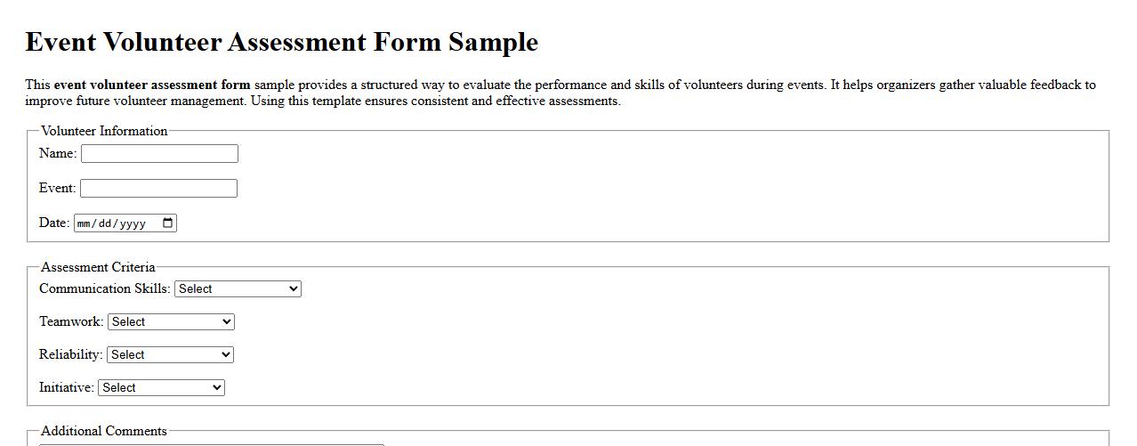Event volunteer assessment form sample image preview