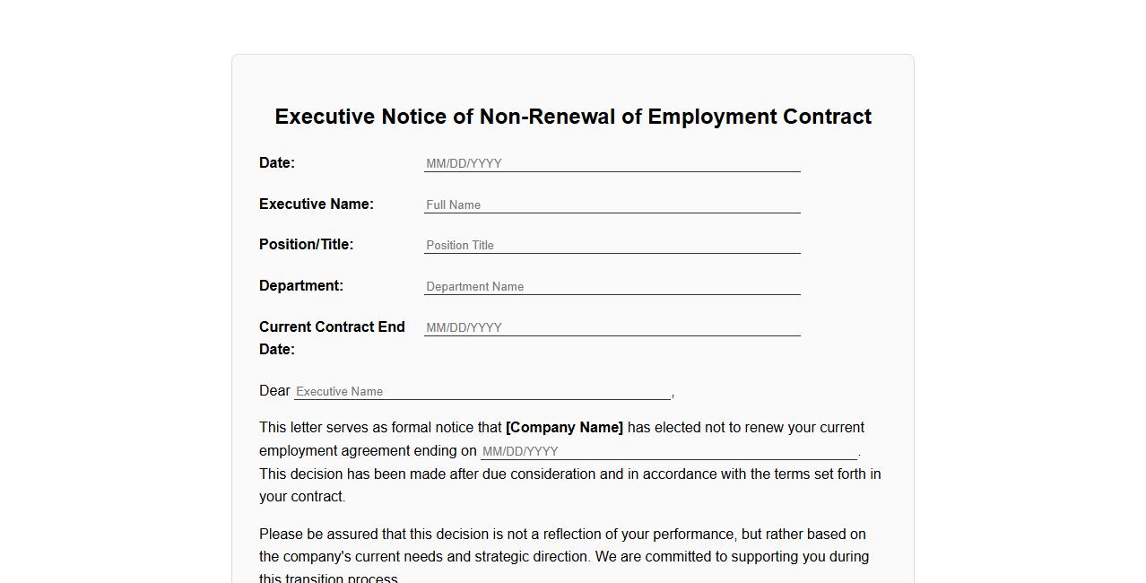 executive notice of non-renewal of employment contract form sample image preview