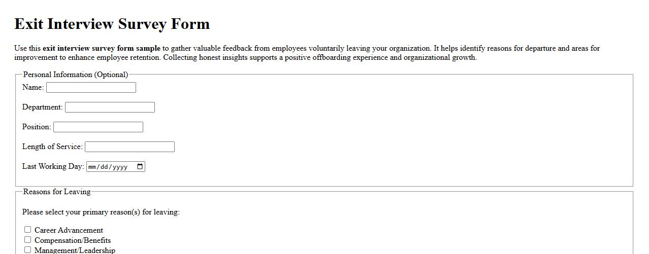 exit interview survey form sample for voluntary termination image preview