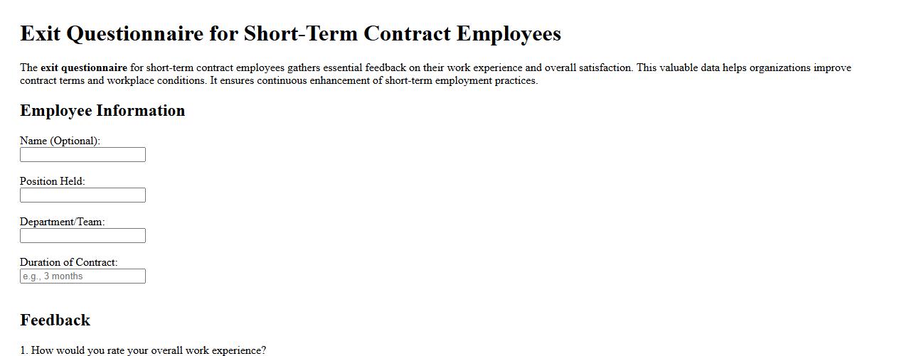 Exit questionnaire for short-term contract employees image preview