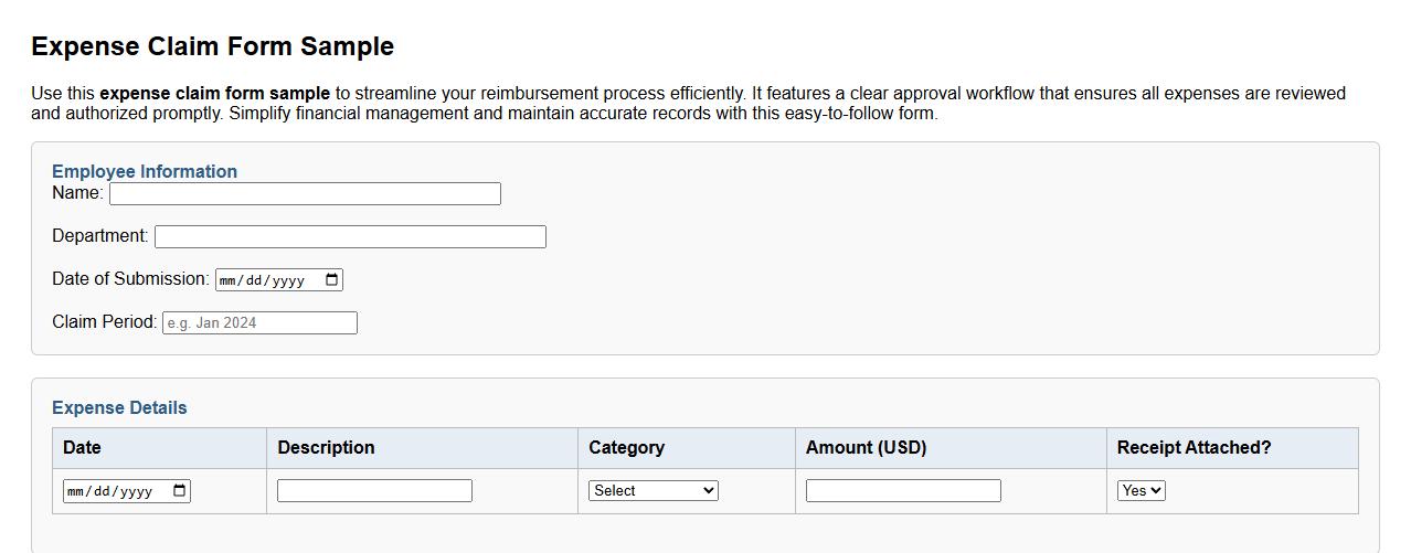 expense claim form sample with approval workflow image preview