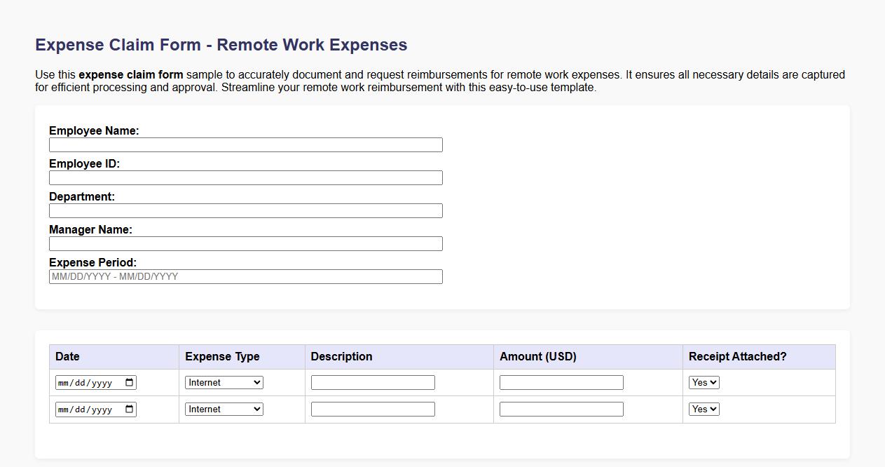 expense claim form sample for remote work expenses image preview