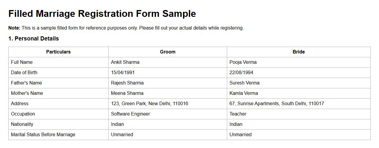 Filled marriage registration form sample for court marriage image preview