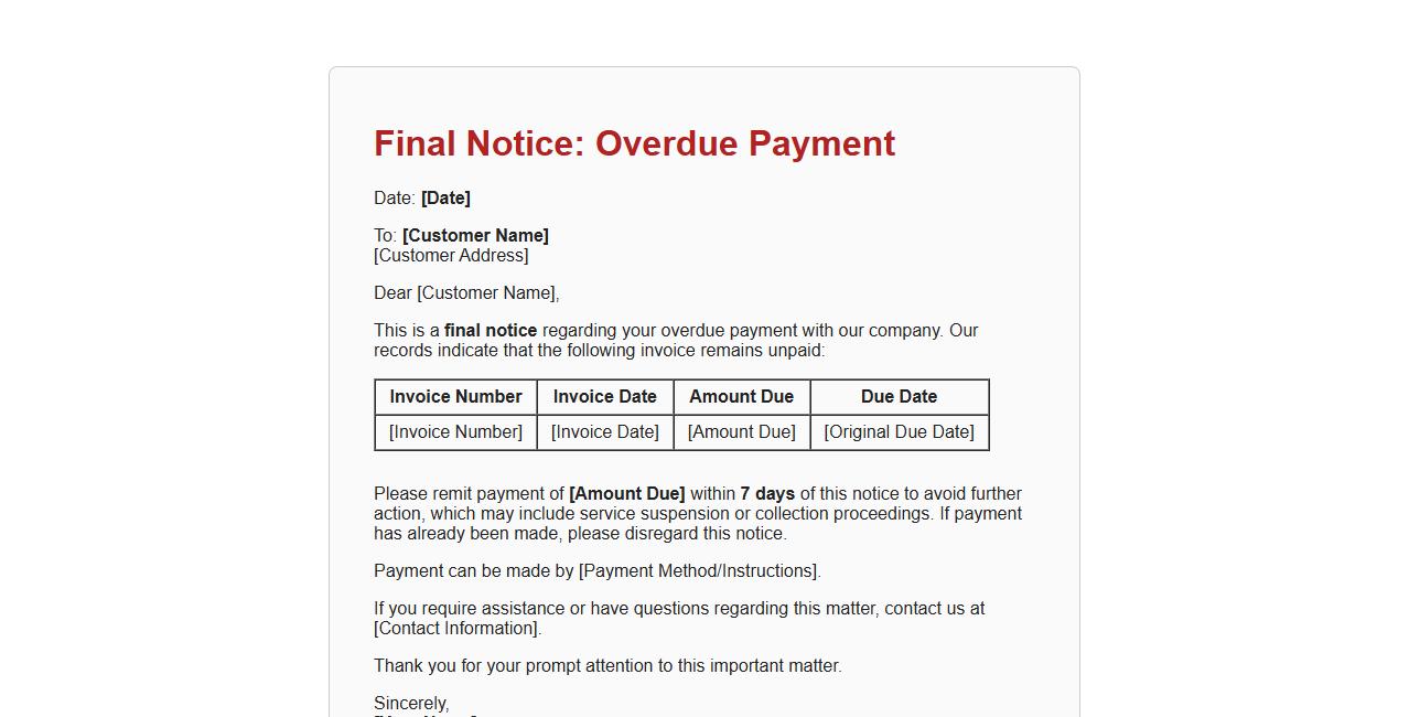 final notice form sample for overdue payment image preview