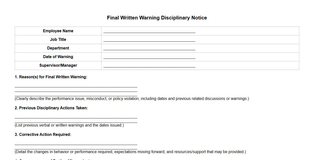 final written warning disciplinary notice form sample for termination image preview